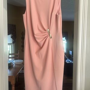 DKNY Blush Midi Dress with Gold Accent